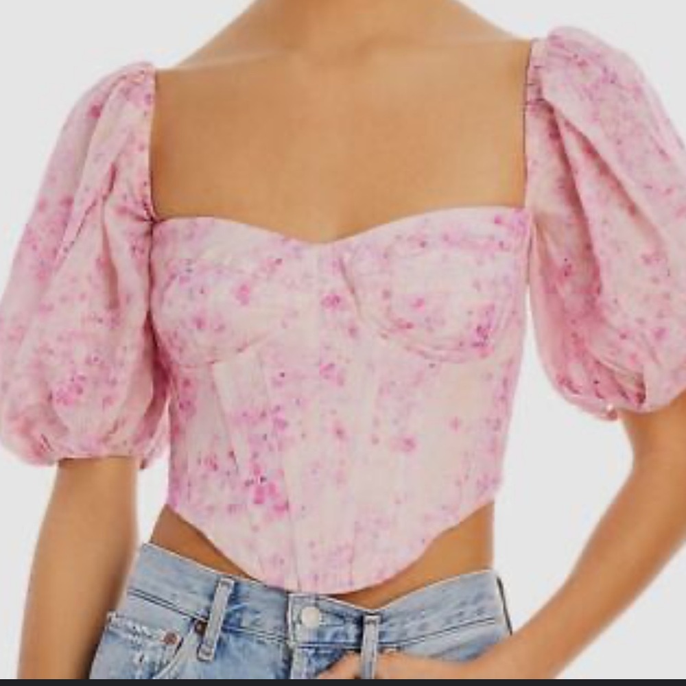 Bardot Pink Floral Corset Zip Top